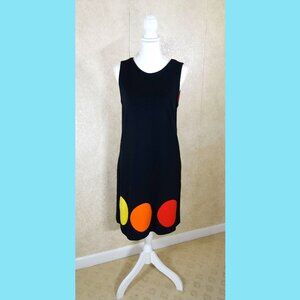 Lisa Perry Black Wool Dress Size 10 Sleeveless Vintage Mod Geometric Polka Dot